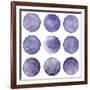 Watercolor Circles Collection Gray and Navy Blue Colors. Watercolor Stains Set Isolated on White Ba-Katsiaryna Chumakova-Framed Art Print