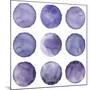 Watercolor Circles Collection Gray and Navy Blue Colors. Watercolor Stains Set Isolated on White Ba-Katsiaryna Chumakova-Mounted Art Print