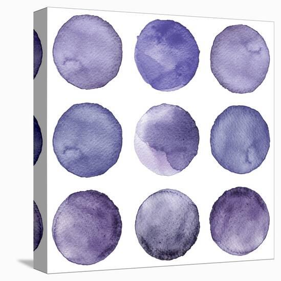Watercolor Circles Collection Gray and Navy Blue Colors. Watercolor Stains Set Isolated on White Ba-Katsiaryna Chumakova-Stretched Canvas