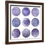 Watercolor Circles Collection Gray and Navy Blue Colors. Watercolor Stains Set Isolated on White Ba-Katsiaryna Chumakova-Framed Art Print