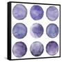 Watercolor Circles Collection Gray and Navy Blue Colors. Watercolor Stains Set Isolated on White Ba-Katsiaryna Chumakova-Framed Stretched Canvas