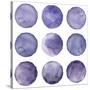 Watercolor Circles Collection Gray and Navy Blue Colors. Watercolor Stains Set Isolated on White Ba-Katsiaryna Chumakova-Stretched Canvas