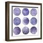 Watercolor Circles Collection Gray and Navy Blue Colors. Watercolor Stains Set Isolated on White Ba-Katsiaryna Chumakova-Framed Art Print