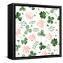 Watercolor Clover and Little Flowers Seamless Vector Pattern.-antalogiya-Framed Stretched Canvas