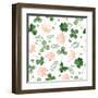 Watercolor Clover and Little Flowers Seamless Vector Pattern.-antalogiya-Framed Art Print