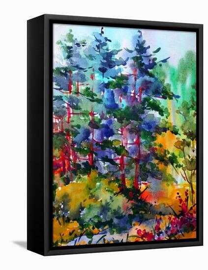 Watercolor Colorful Bright Textured Abstract Background Handmade . Mediterranean Landscape . Painti-null-Framed Stretched Canvas