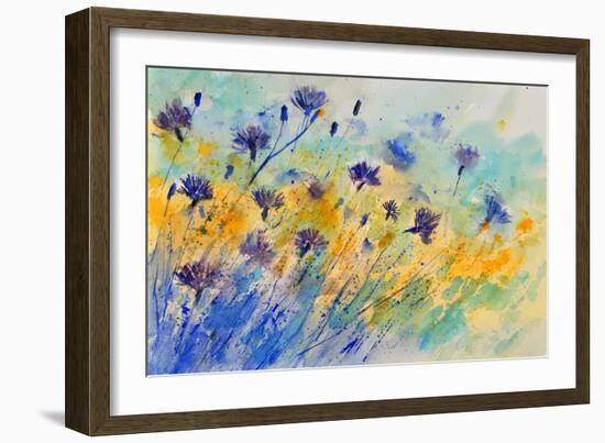 Watercolor Cornflowers-Pol Ledent-Framed Art Print