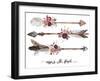 Watercolor Ethnic Boho Set of Arrows, Feathers and Flowers, Native American Tribe Decoration Print-VerisStudio-Framed Art Print