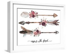 Watercolor Ethnic Boho Set of Arrows, Feathers and Flowers, Native American Tribe Decoration Print-VerisStudio-Framed Art Print