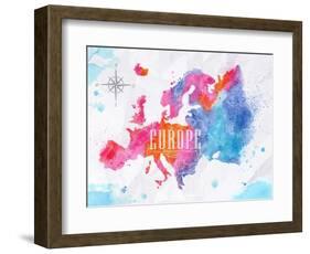 Watercolor Europe Map Pink Blue-anna42f-Framed Art Print