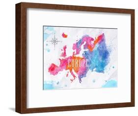 Watercolor Europe Map Pink Blue-anna42f-Framed Art Print