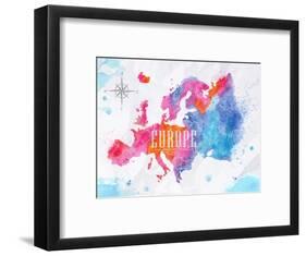 Watercolor Europe Map Pink Blue-anna42f-Framed Art Print