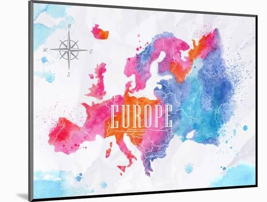 Watercolor Europe Map Pink Blue-anna42f-Mounted Art Print