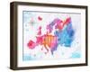 Watercolor Europe Map Pink Blue-anna42f-Framed Art Print