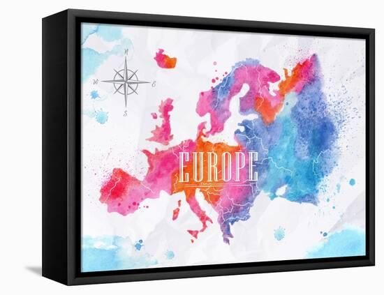 Watercolor Europe Map Pink Blue-anna42f-Framed Stretched Canvas