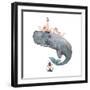 Watercolor Fantasy Blue Sea Whale with Lighthouse-Eisfrei-Framed Art Print