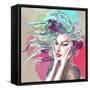 Watercolor Fashion Illustration with a Beautiful Lady with Decorative Hair-A Frants-Framed Stretched Canvas