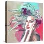 Watercolor Fashion Illustration with a Beautiful Lady with Decorative Hair-A Frants-Stretched Canvas