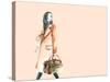 Watercolor Fashion Illustration. Woman Walking with Travel Bag in His Hand-Anna Ismagilova-Stretched Canvas