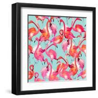 Watercolor Flamingo Seamless Pattern-Faenkova Elena-Framed Art Print