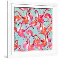 Watercolor Flamingo Seamless Pattern-Faenkova Elena-Framed Art Print