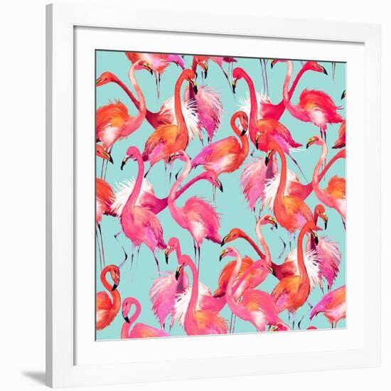 Watercolor Flamingo Seamless Pattern-Faenkova Elena-Framed Art Print