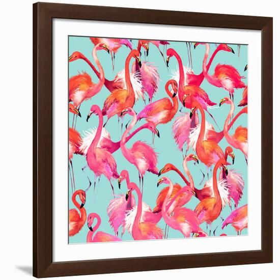 Watercolor Flamingo Seamless Pattern-Faenkova Elena-Framed Art Print