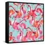 Watercolor Flamingo Seamless Pattern-Faenkova Elena-Framed Stretched Canvas