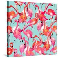 Watercolor Flamingo Seamless Pattern-Faenkova Elena-Stretched Canvas