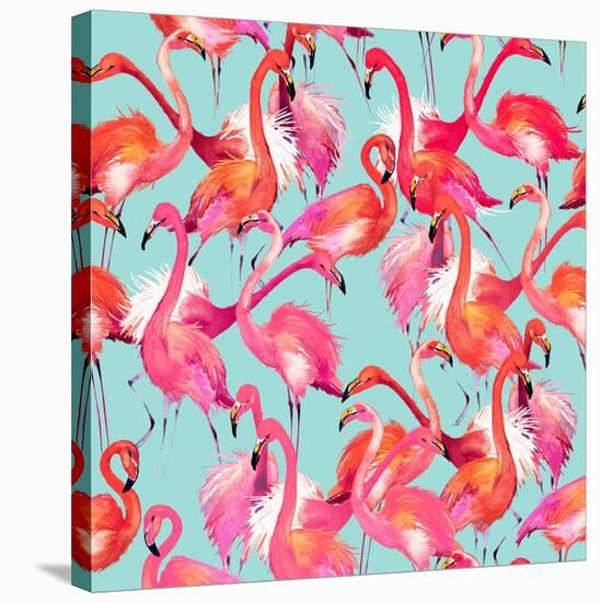 Watercolor Flamingo Seamless Pattern-Faenkova Elena-Stretched Canvas