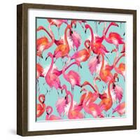 Watercolor Flamingo Seamless Pattern-Faenkova Elena-Framed Art Print