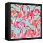 Watercolor Flamingo Seamless Pattern-Faenkova Elena-Framed Stretched Canvas