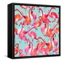 Watercolor Flamingo Seamless Pattern-Faenkova Elena-Framed Stretched Canvas