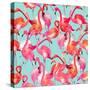 Watercolor Flamingo Seamless Pattern-Faenkova Elena-Stretched Canvas