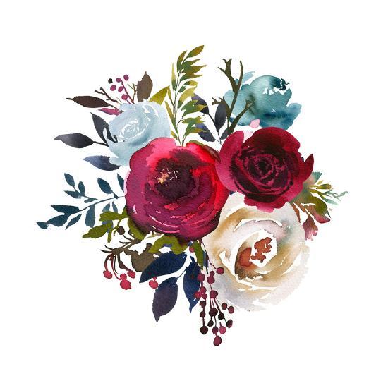 Download Watercolor Floral Bouquet Burgundy Bordo Red Navy Blue Roses Peonies Leaves Isolated On White Backg Prints Allposters Com