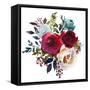 Watercolor Floral Bouquet Burgundy Bordo Red Navy Blue Roses Peonies Leaves Isolated on White Backg-null-Framed Stretched Canvas