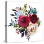 Watercolor Floral Bouquet Burgundy Bordo Red Navy Blue Roses Peonies Leaves Isolated on White Backg-null-Stretched Canvas