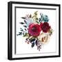 Watercolor Floral Bouquet Burgundy Bordo Red Navy Blue Roses Peonies Leaves Isolated on White Backg-null-Framed Art Print