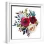 Watercolor Floral Bouquet Burgundy Bordo Red Navy Blue Roses Peonies Leaves Isolated on White Backg-null-Framed Art Print