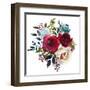 Watercolor Floral Bouquet Burgundy Bordo Red Navy Blue Roses Peonies Leaves Isolated on White Backg-null-Framed Art Print