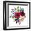 Watercolor Floral Bouquet Burgundy Bordo Red Navy Blue Roses Peonies Leaves Isolated on White Backg-null-Framed Art Print