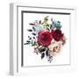 Watercolor Floral Bouquet Burgundy Bordo Red Navy Blue Roses Peonies Leaves Isolated on White Backg-null-Framed Art Print