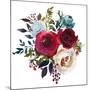 Watercolor Floral Bouquet Burgundy Bordo Red Navy Blue Roses Peonies Leaves Isolated on White Backg-null-Mounted Art Print