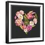 Watercolor Floral Heart: Roses, Peonies, Fern Leaves, Berries-Eisfrei-Framed Art Print