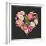 Watercolor Floral Heart: Roses, Peonies, Fern Leaves, Berries-Eisfrei-Framed Art Print