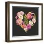 Watercolor Floral Heart: Roses, Peonies, Fern Leaves, Berries-Eisfrei-Framed Art Print