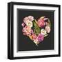 Watercolor Floral Heart: Roses, Peonies, Fern Leaves, Berries-Eisfrei-Framed Art Print