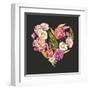Watercolor Floral Heart: Roses, Peonies, Fern Leaves, Berries-Eisfrei-Framed Art Print
