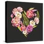 Watercolor Floral Heart: Roses, Peonies, Fern Leaves, Berries-Eisfrei-Stretched Canvas