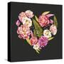 Watercolor Floral Heart: Roses, Peonies, Fern Leaves, Berries-Eisfrei-Stretched Canvas